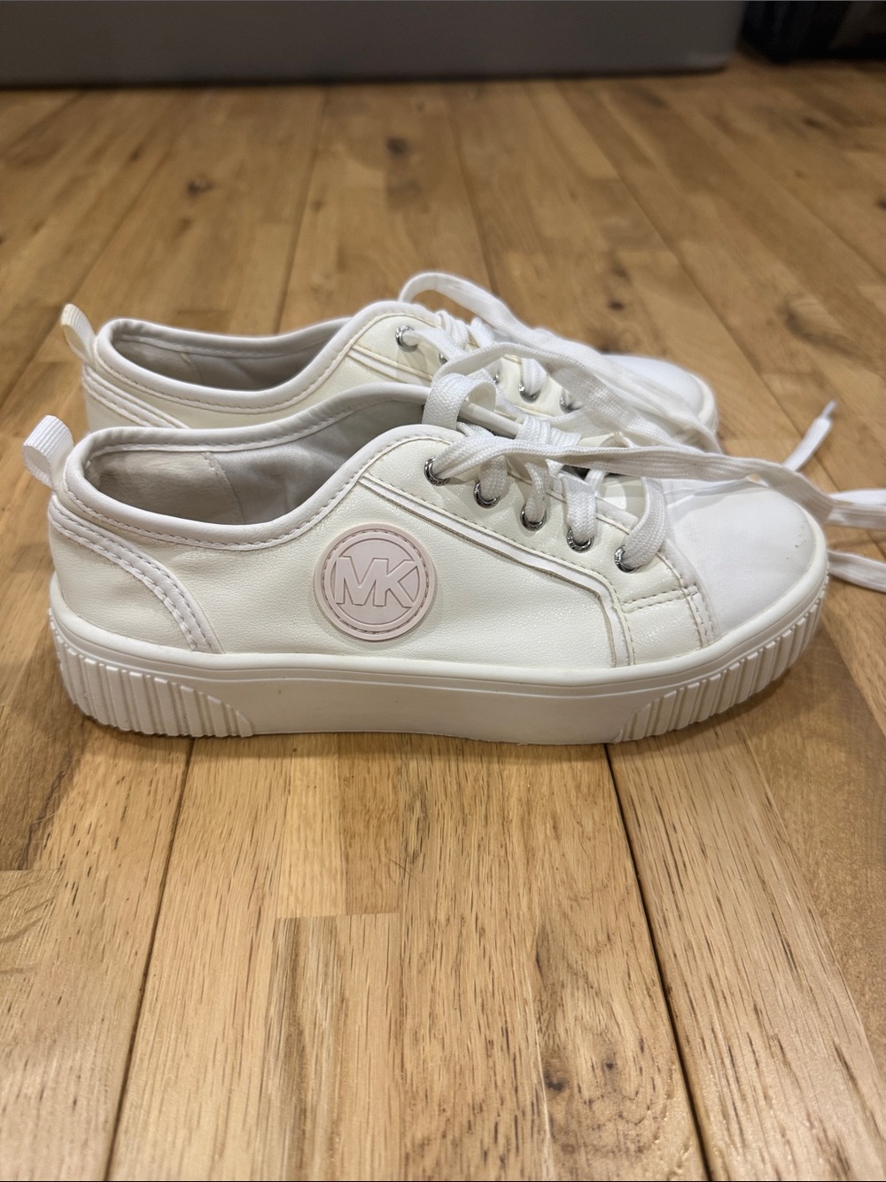 Michael Kors White Sneakers with Pale Pink MK Emblem